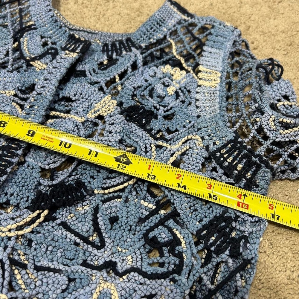 Y2K Per Se Womens Open Knit Crochet Cardigan S Boho Artsy Embroidered 3/4 Sleeve - Picture 4 of 5